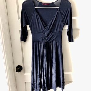 Navy V-Neck Cotton Dress